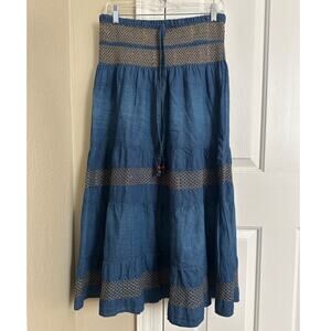 G Unit Gunit Chambray Lightweight Denim Long Ruffle Skirt Medium